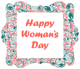 8 march women day greeting card with beautiful floral frame vector vintage elegant classic style design.