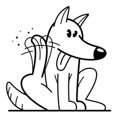 Funny cartoon dog itching and scratching vector flat style illustration isolated on white, cute and adorable domestic animal friend.