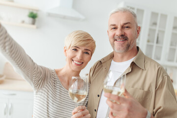 Video call congratulations, selfie at home and romantic dinner at covid