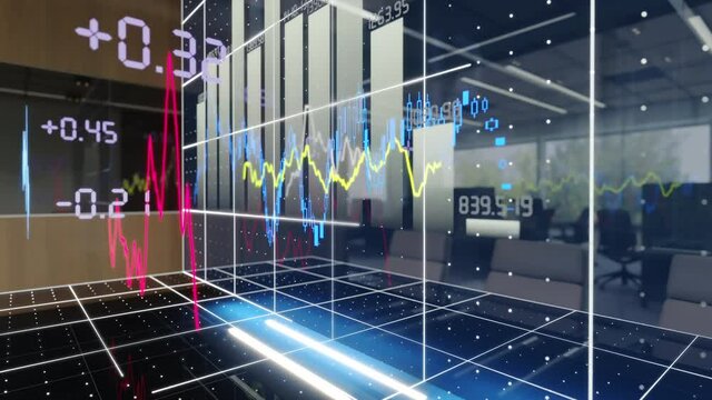Price rise analytics chart. Stock market races graphic projection, office space. Close-up.