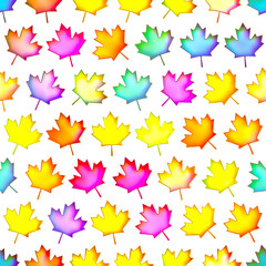 Seamless colorful maple-leaf texture, Isolation on a white background