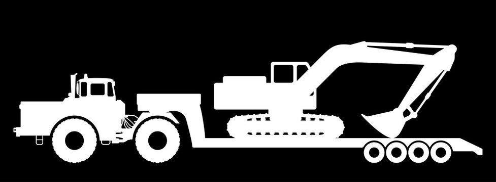 Silhouette of an excavator on a tractor trawl.