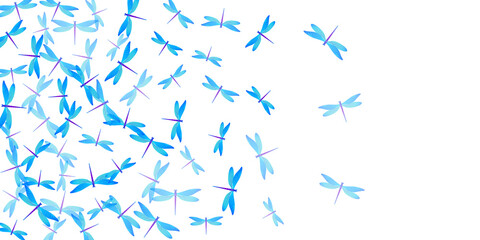 Fairy cyan blue dragonfly flat vector background. Spring vivid insects. Simple dragonfly flat baby illustration. Tender wings damselflies graphic design. Tropical creatures