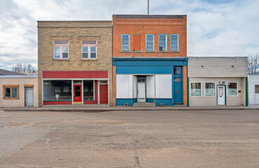 Abandoned store fronts in the town of Bassano, Alberta, Canada