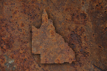Karte von Queensland auf rostigem Metall