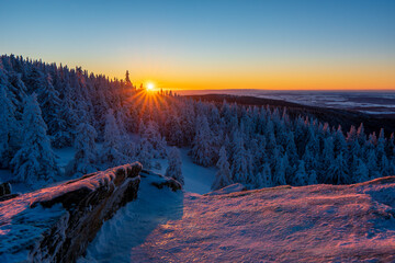 Majestic sunrise in the winter mountains landscape. High resolution image