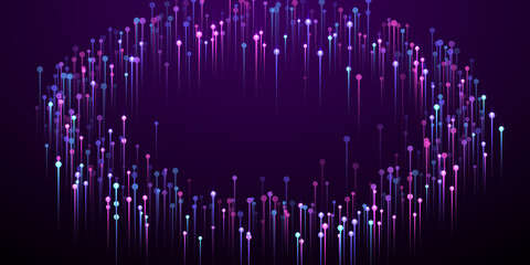 Dynamic vertical line beams data flows vector.