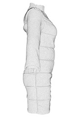 Jacket wireframe worn on a mannequin isolated on white background. 3D. Side view. Vector illustration