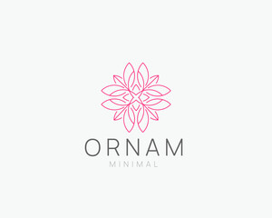 Minimal Linear Flower Ornament Logo SIgn. Floral Logotype.