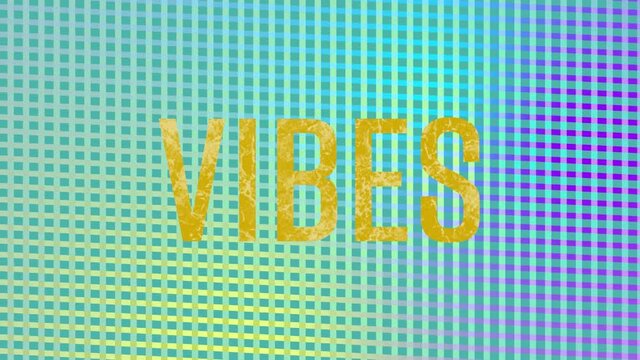 Animation of vibes text in yellow letters over vibrant glowing mesh