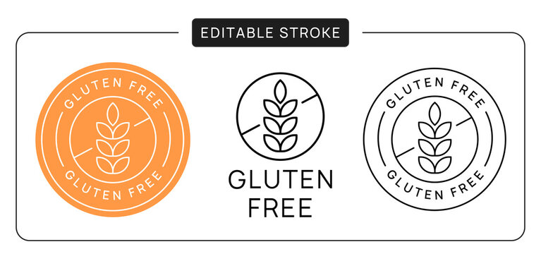 Gluten Free Vector Icon Sticker Badge. Wheat linear sign with editable stroke.