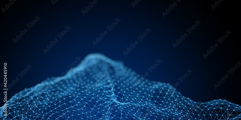 Poster Blockchain concept with dark backdrop with copyspace and digital blue net