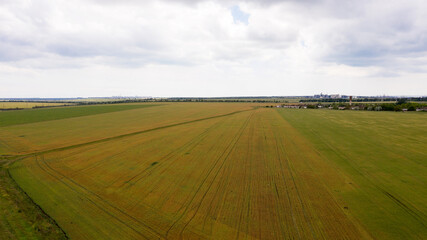 Aerial photography bird eye view of land farmland and nature landscape. Agriculture, view from above