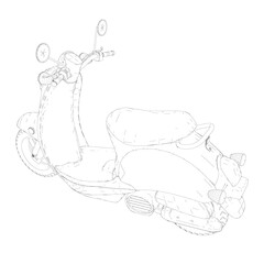 Motor scooter contour isolated on white background. Vector illustration