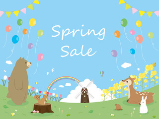 春　セール　自然　動物　カード　風景　背景　イラスト素材