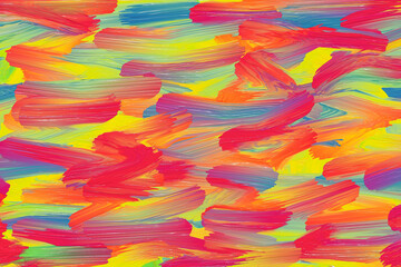 Abstract motley drawing, multicolored watercolor, colorful pattern, red ink, painting design. Painted backgrounds, brush strokes texture. Fluid oil paint. Stained surface, bright surreal wallpaper.