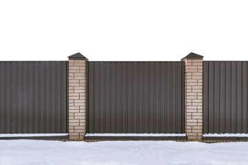 Fototapeta na wymiar Metal fence and snow isolated on white.