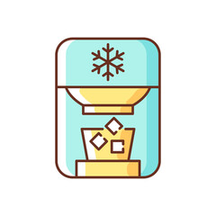 Ice maker RGB color icon. Freezer device. Cooler gadget. Electric machine for household. Countertop refrigerator. Small kitchen appliance. Ice cubes in bucket. Isolated vector illustration