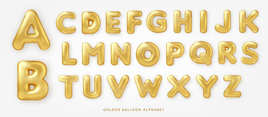 Set of shiny golden balloon uppercase english alphabet text - 420449317