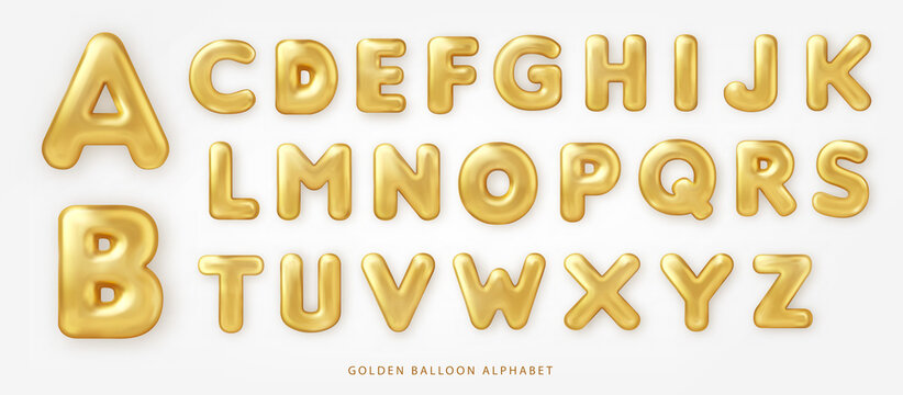 Set Of Shiny Golden Balloon Uppercase English Alphabet Text