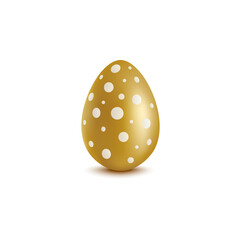Golden Easter egg with polka dot pattern isolated on white background.