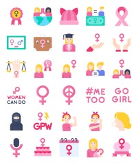 Feminism related flat icon set, vector illustration
