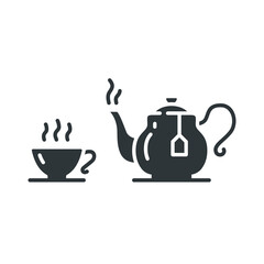 Teapot and cup glyph icon. Simple solid style. Tea pot, pour cup of kettle, silhouette symbol for web and mobile phone. Vector illustration isolated on white background. EPS 10.