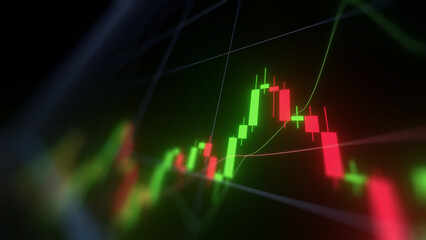 Business investment finance analysis data statistics digital stock market exchange forex trading graph chart financial candlestick indicator screen board abstract graphic design background. 3d render.