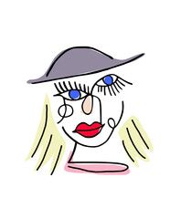 Abstract surreal illustrated face of geometric shapes painted in pop colors.Isolated on a white background	