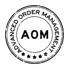 Grunge black AOM (Abbreviation of Advanced order management, add on module or assistant operation manager) word round rubber seal stamp on white background