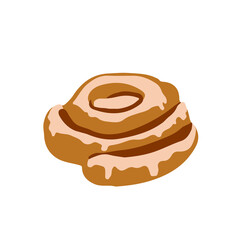 Hand draw cinnamon bun in icing on white background isolated