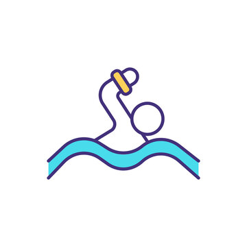 Swimming with smartwatch RGB color icon. Waterproof fitness tracker. Using device in pool and open water. Estimating heart rate and pulse during swim activities. Isolated vector illustration