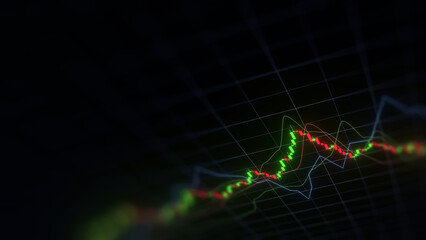 Business investment finance analysis data statistics digital stock market exchange forex trading graph chart financial candlestick indicator screen board abstract graphic design background. 3d render.
