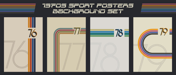 1970s Sport Posters Background Set, Vintage Color Lines © koyash07
