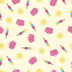 Summer seamless pattern in flat style in warm background 