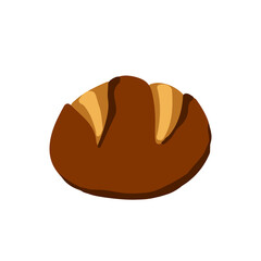 Hand drawing brown rye bread round shape. Vector illustration of bread on a white background isolated