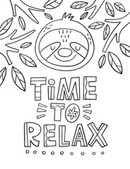 Coloring page with cute Sloth - Unicorn. Monochrome vector illustration with sloth unicorn © NadezdaBarkova