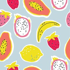 Fresh bright seamless pattern with exotic fruits - Papaya. Ideal summer print for fabrics and textiles.