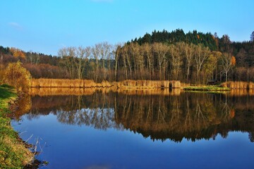 Fototapeta premium Czech Republic - autumn view of the pond Dolce near city Trutnov