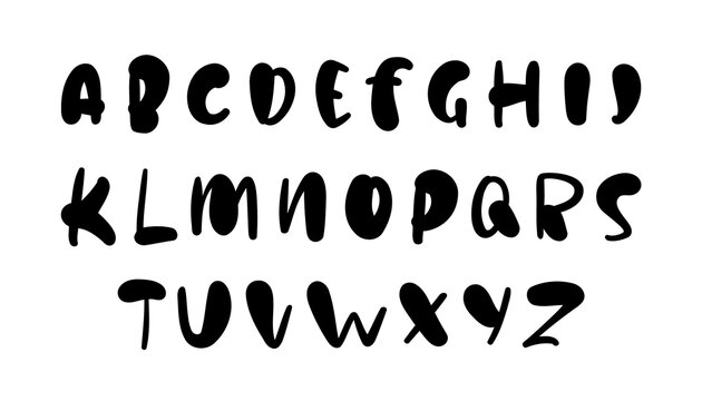 Hand drawn cartoon Abc alphabet. English doodle font on white background