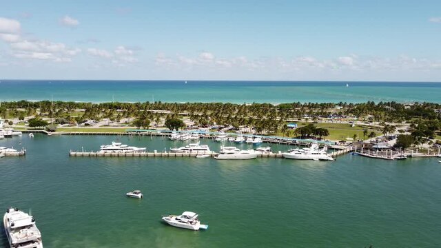 Aerial dolly tracking shot,miami beach florida haulover park