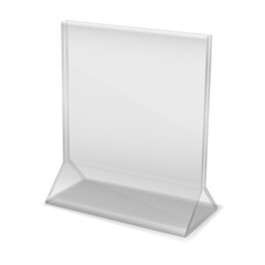 Plastic office organizer stand display acrylic business card holder clear isometric design vector illustration