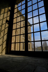 Parma, Italy: window view across the buildings of Palazzo della Pilotta in Biblioteca Palatina