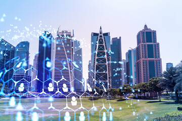 Panoramic view skyscrapers. Modern cityscape of the capital of the Emirate of Dubai. Recruitment...