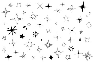 シンプルなモノクロの手描きキラキラ素材セット