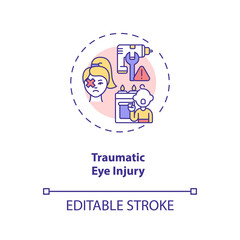 Traumatic eye injury concept icon. Emergency eye exam reasons. Dealing with eyes damaging results idea thin line illustration. Vector isolated outline RGB color drawing. Editable stroke