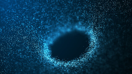 Cyber tunnel consisting of moving glowing points. Futuristic infinite space background. Concept of data transfer in cyberspace. Hi-tech illustration. 3d rendering. © estar 2020