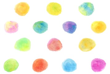 カラフルで優しい水彩の水玉アイコンセット