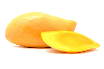 Fresh yellow mango One fruit mango and cut in half. Separated from the white background.