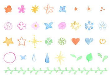 可愛くて優しい水彩の手描き植物素材セット